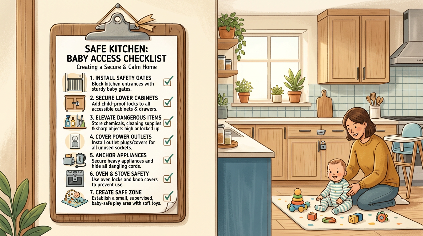 Kitchen checklist: control access to heat, sharp tools, and chemicals
