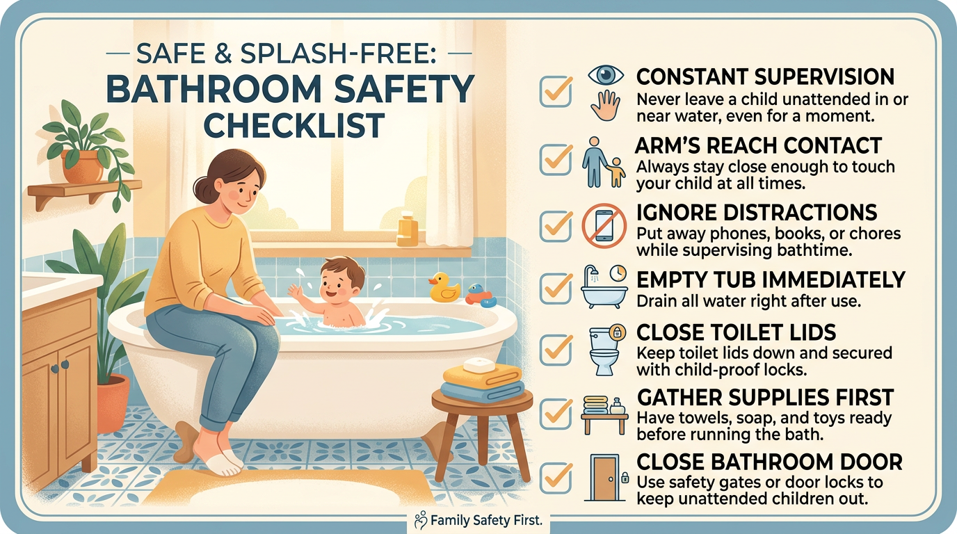 Bathroom checklist: prevent drowning, poisoning, and scalds
