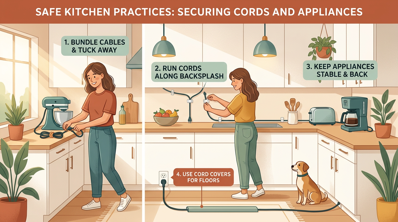 Do not overlook cords, trash, and portable appliances
