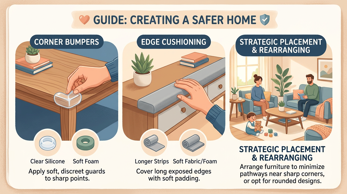 Protect sharp corners and hard edges where falls happen most