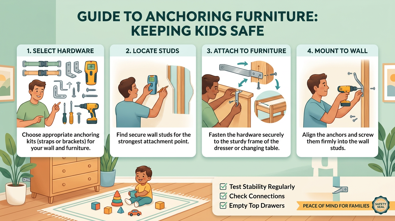 Anchor dressers, changing tables, and shelving before climbing starts