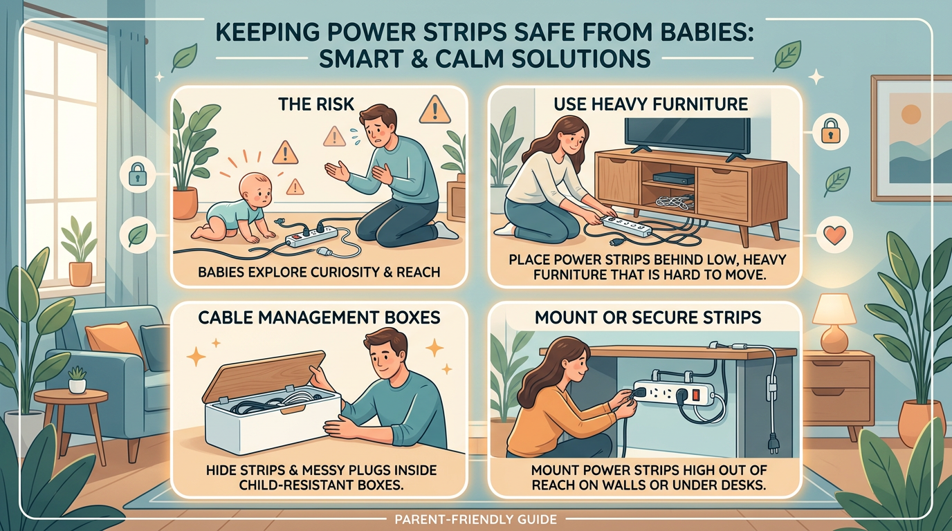 Keep power strips hidden and inaccessible